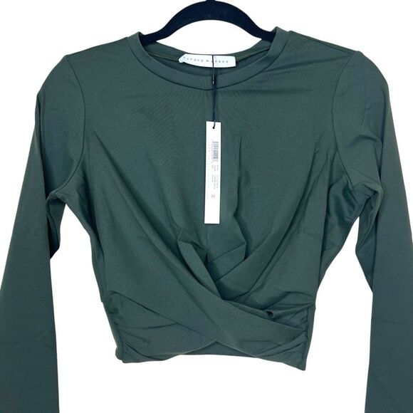 NEW Susana Monaco Cross Front Crew Neck Long Sleeve Top Hunter Green M - Picture 3 of 7